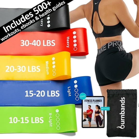Resistance Loop Bands Non-Slip Latex Exercise Bands for Glutes, Legs, Pilates & Yoga Workouts Set of 5 with Carry Bag