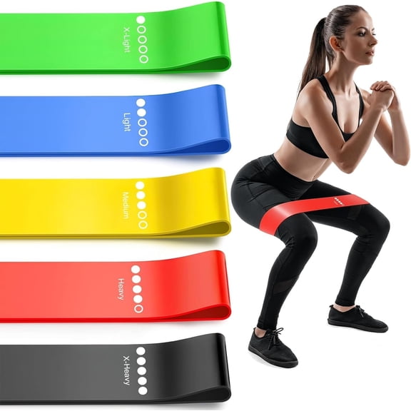 Resistance Loop Bands Set of 5, Exercise Bands for Glutes, Legs, Yoga and Stretching, Non-Slip Latex Workout Bands for Home Gym and Strength Training