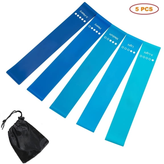 Resistance Loop Exercice Bands with Instruction Guide and Carry Bag, Pilates Flexbands, Set of 5, Blue
