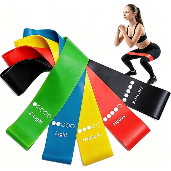 Resistance Loop Exercise Bands Set of 5-5 Different Resistance Levels Workout Bands, Elastic Stretch Bands for , Glutes, Yoga, Pilates, Physical & Strength