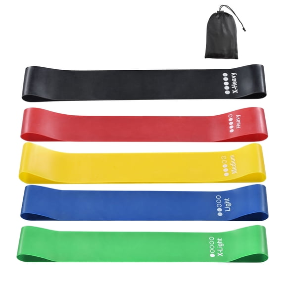 Resistance Loop Exercise Bands Set of 5-5 Different Resistance Levels Workout Bands, Elastic Stretch Bands for Legs, Glutes, Yoga, Pilates, Physical Therapy & Strength Training