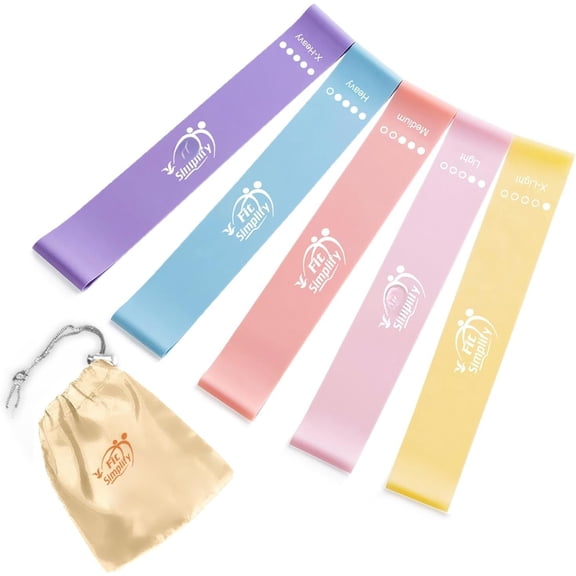 Resistance Loop Exercise Bands with Instruction Guide and Carry Bag, Set of 5
