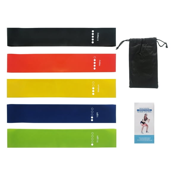 Resistance Loop Exercise Bands with Instruction Guide and Carry Bag, Set of 5