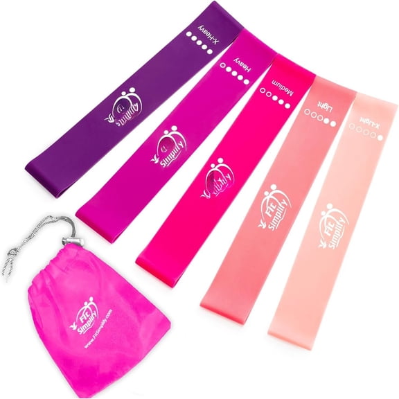Resistance Loop Exercise Bands with Instruction Guide and Carry Bag, Set of 5