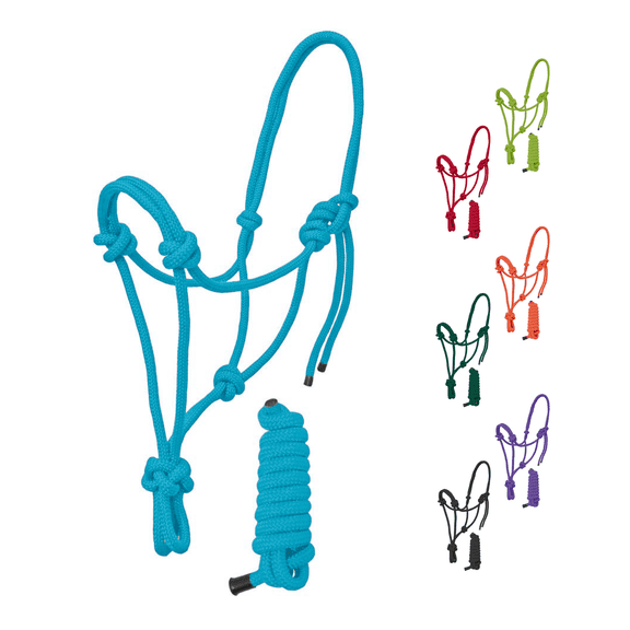 Resistance Full Size Nylon Rope Horse Halter with Matching 6 ft Lead, Adjustable