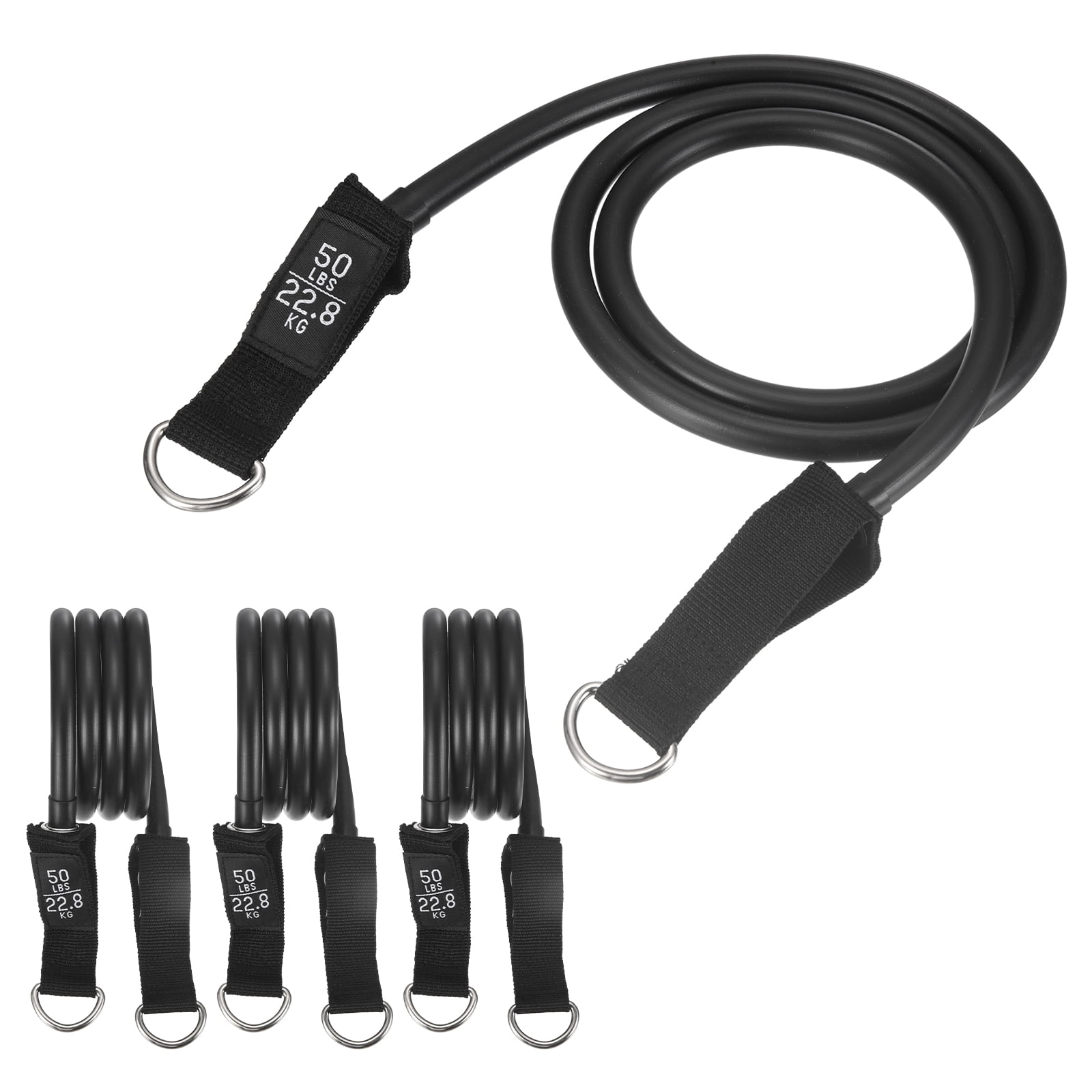 Resistance Tube Band, Exercise Bands with Handles Stretch 50Lbs & 4 PCS & Latex & Black, Fitting for (Men/Women/Fitness/Strength Training/Gym Equipment/Work Out/Outdoor/Indoor)