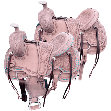 Resistance Western Adult Ranch Saddle – Leather with Buckstitch Design & Free Matching Girth – 14" 15" 16" 17" 18"