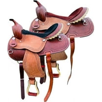 Resistance Western Barrel Trail Saddle | Black & Brown Colors | Basket Weave Tooled | Available in 15, 16, 17, 18 Inch
