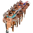 thumbnail image 1 of Resistance Genuine Leather Youth Western Barrel Saddle with Floral Tooling and Silver Conchos - Sizes 10”, 12”, 13” With Free Tackset, 1 of 7