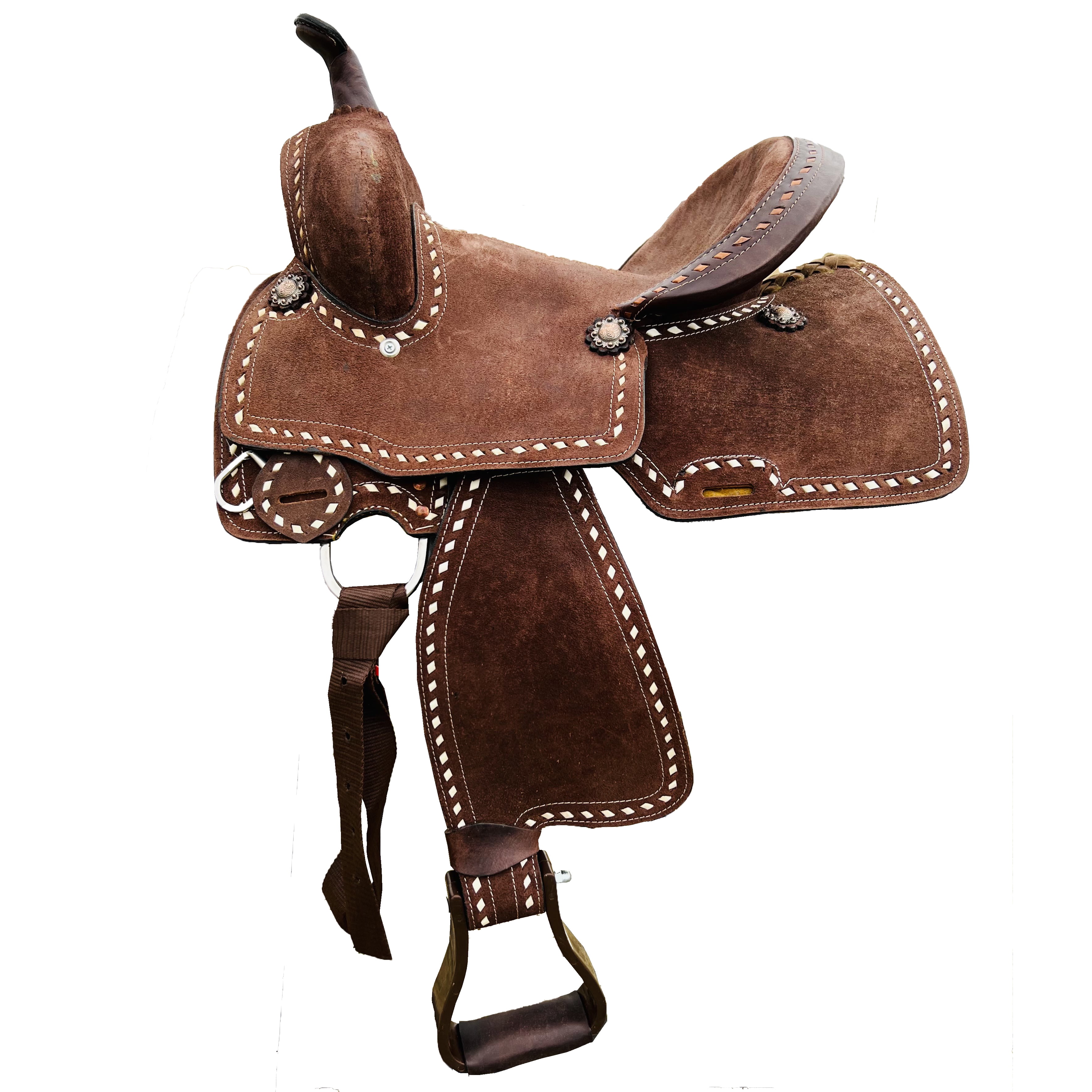 Western Kids/Youth Barrel Saddle With Tackset - Leather, Suede Seat, Floral Tooling