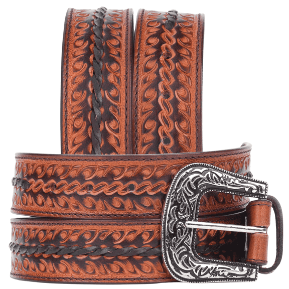 Western Leather Cowboy Cowgirl Belt for Men & Women | Full Grain Hand-Embossed Floral Belt with Engraved Buckle | Plus Sizes 32-156