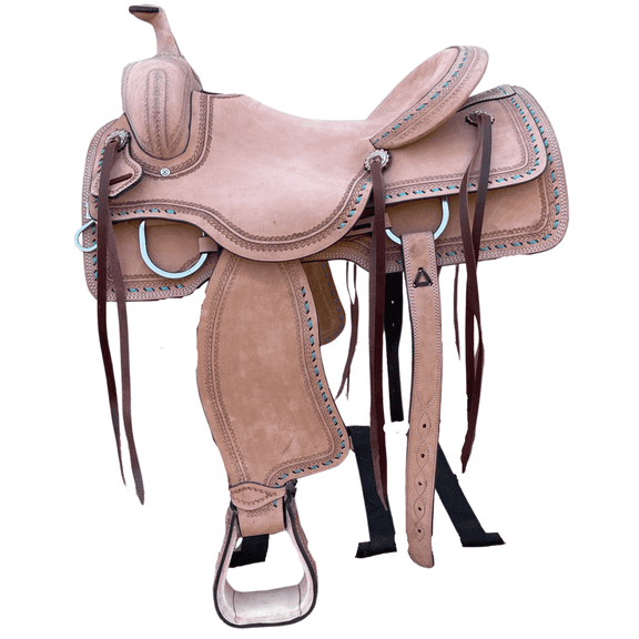 Resistance Western Ranch Cutting Saddle for Horse – Non Oiled Leather, Hand-Tooled with Deep Seat & Stirrups (Adult Sizes 14"-18")