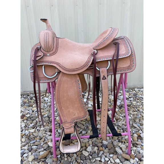 Resistance Western Ranch Cutting Saddle for Horse – Non Oiled Leather, Hand-Tooled with Deep Seat & Stirrups (Adult Sizes 14"-18")