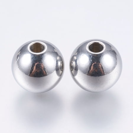 Resistant 201 Stainless Steel Beads Solid Round Stainless Steel Color 12mm Hole: 3mm