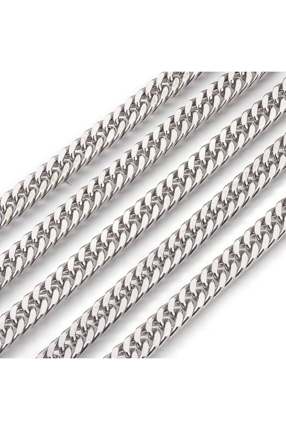 Resistant 201 Stainless Steel Cuban Link Chains Chunky Curb Chains Unwelded Stainless Steel Color 7mm