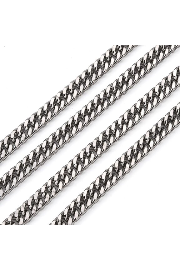Resistant 201 Stainless Steel Double Link Chains Unwelded Faceted Stainless Steel color 14x9x2mm