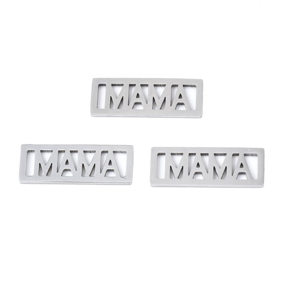 Resistant 201 Stainless Steel Filigree Joiners for Mother's Day Laser Cut Rectangle with Word MAMA Stainless Steel color 20x7.5x1mm Hole: 1.2x5mm
