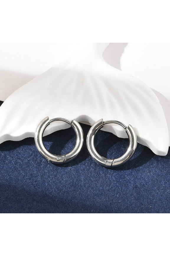 Resistant 201 Stainless Steel Huggie Hoop Earrings with 304 Stainless Steel Pins Ring Shape Stainless Steel Color 15x2.5mm 10 Gauge