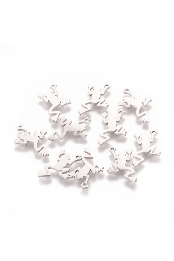 Resistant 201 Stainless Steel Pendants Frog Stainless Steel color 13x10x1mm Hole: 1mm