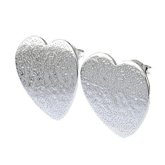 Resistant 201 Stainless Steel Stud Earrings with 304 Stainless Steel Pins Textured Heart Stainless Steel color 20x20mm