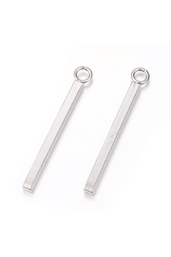 Resistant 304 Stainless Steel Bar Pendants Rectangle Stainless Steel Color 23x1.5x1.5mm Hole: 2mm