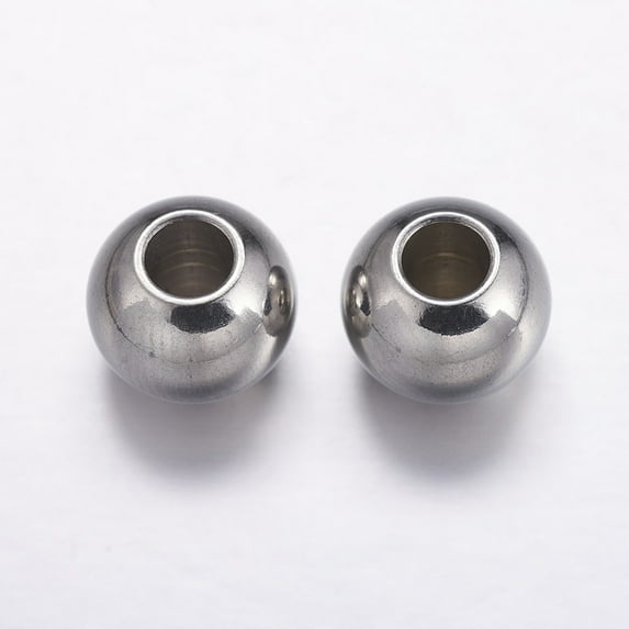 Resistant 304 Stainless Steel Beads Round Stainless Steel color 10x8mm Hole: 4mm