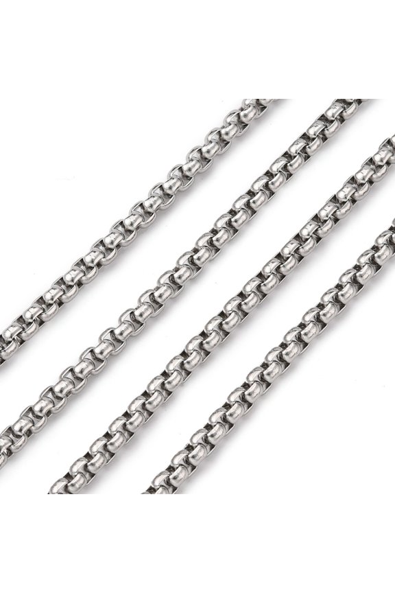 Resistant 304 Stainless Steel Box Chains Unwelded Stainless Steel Color 3.5x3.5mm