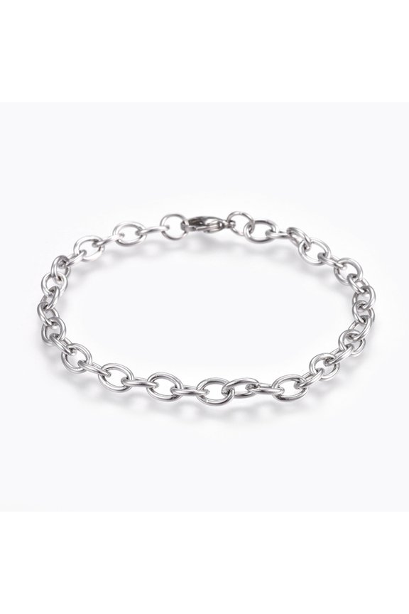 Resistant 304 Stainless Steel Cable Chain Bracelets with Lobster Claw Clasps Stainless Steel color 8-3/8 inch(21.4cm)