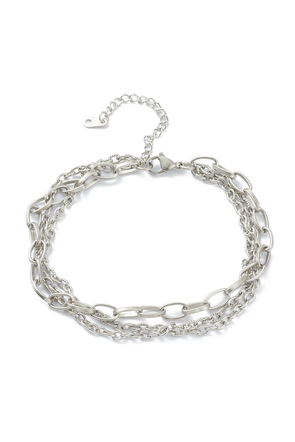 Resistant 304 Stainless Steel Cable Chain Multi-strand Bracelets Chainmaille Weaves Jewelry with Lobster Claw Clasps Textured Stainless Steel color 8-3/8 inch(21.3cm)