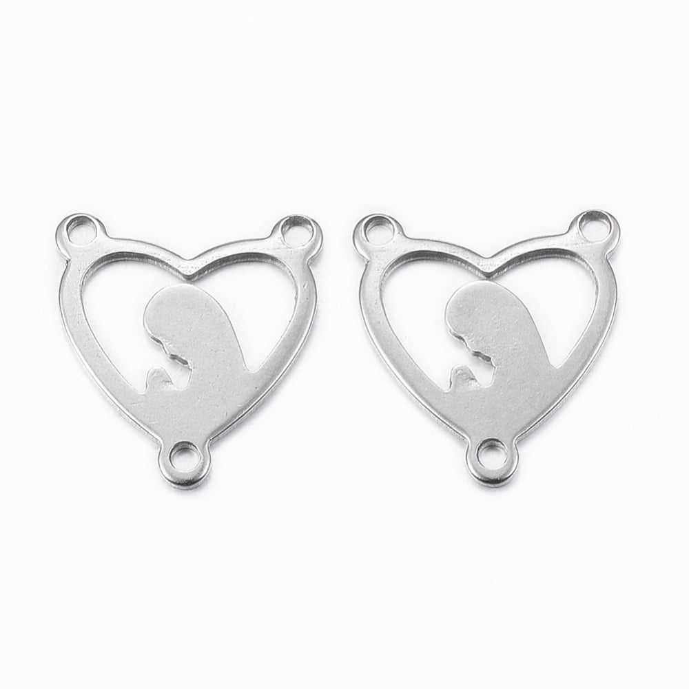 Resistant 304 Stainless Steel Chandelier Component Links 3 Loop Connectors Heart with Stainless Steel color 16.5x15x1mm Hole: 1.5mm