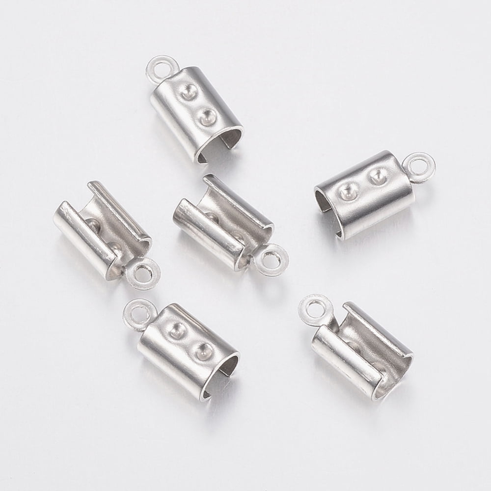 Resistant 304 Stainless Steel Cord End Folding Crimp Ends Fold Over Crimp Cord Ends Stainless Steel color 11x5.5x5mm Hole: 1.2mm
