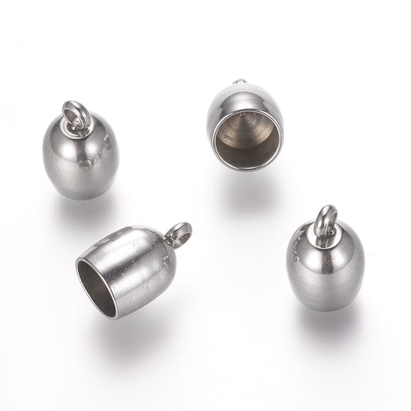 Resistant 304 Stainless Steel Cord Ends End Caps Half Oval Stainless Steel Color 11.5x7.5mm Hole: 2mm Inner Diameter: 6mm