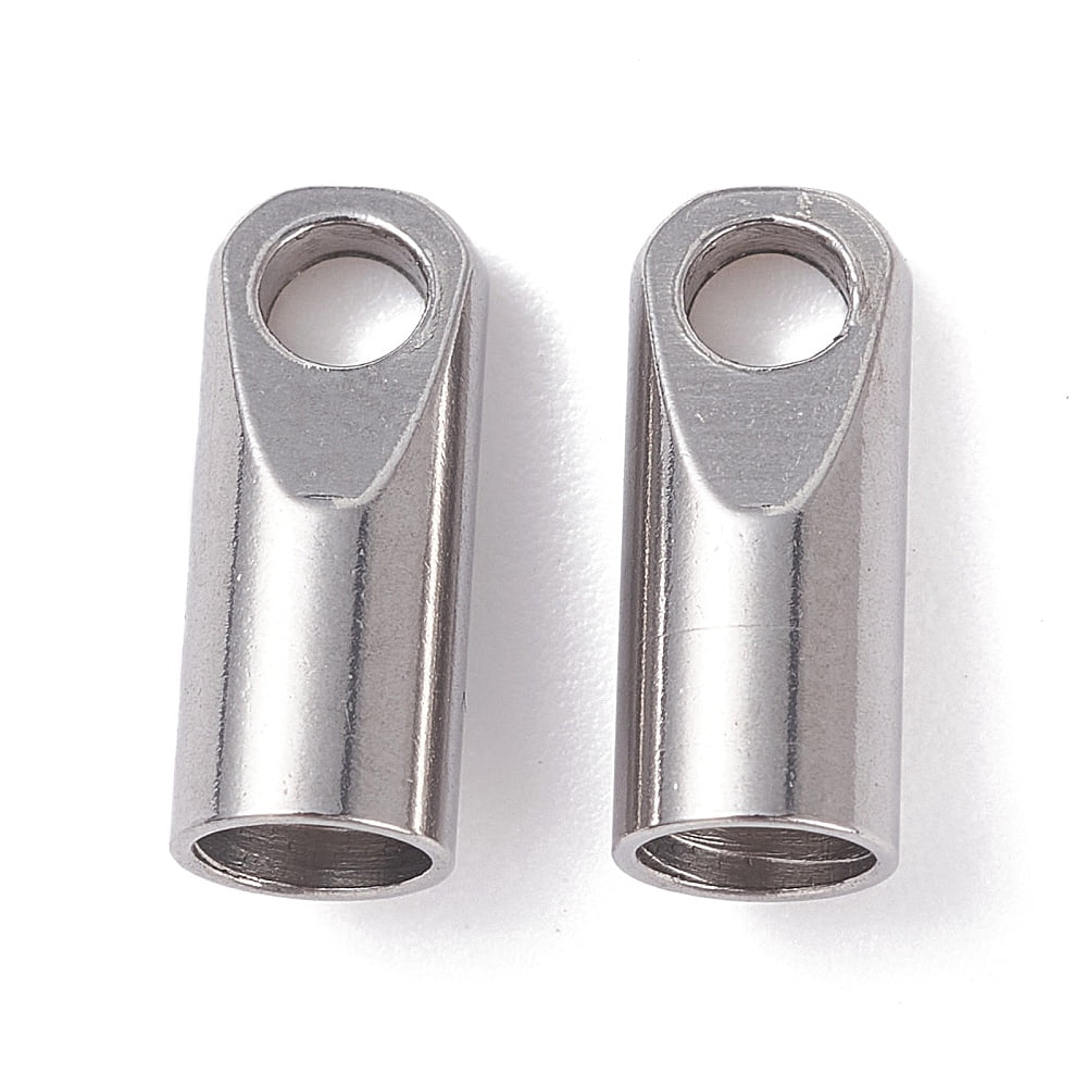 Resistant 304 Stainless Steel Cord Ends End Caps Stainless Steel Color 12x5mm Hole: 3mm Inner Diameter: 4mm