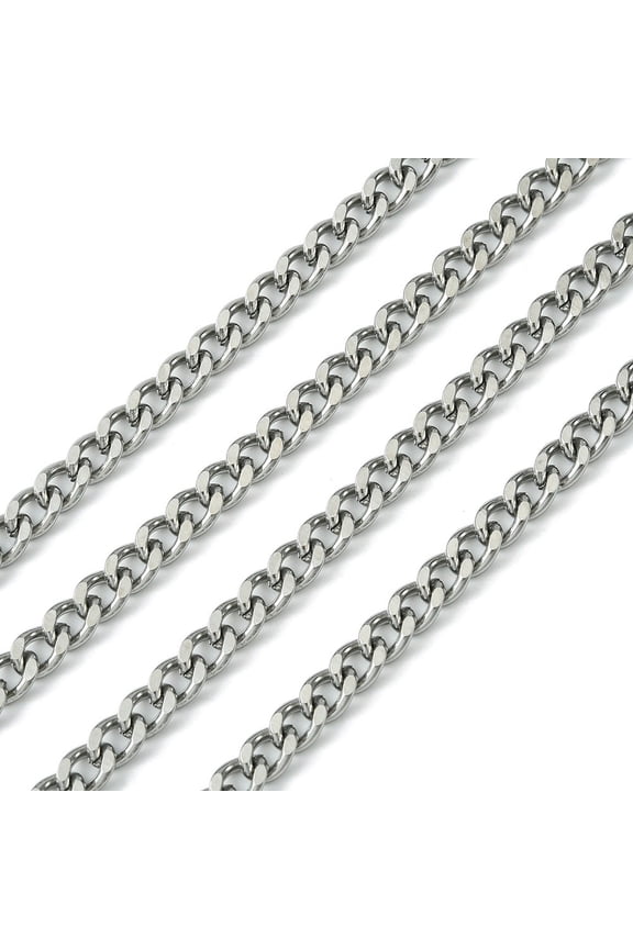 Resistant 304 Stainless Steel Cuban Link Chains Chunky Chains Curb Chains with Spool Faceted Unwelded Stainless Steel color 7x5x1.4mm about 32.8 Feet(10m)/roll