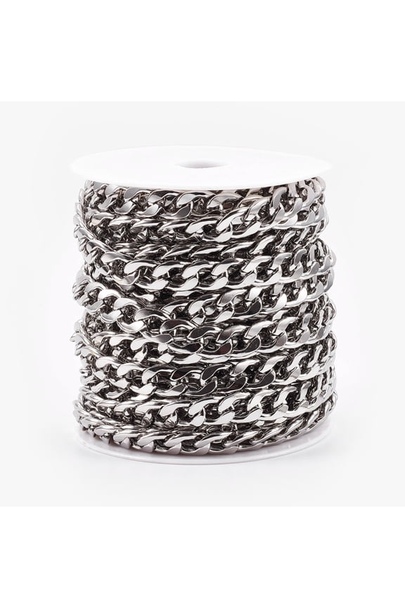 Resistant 304 Stainless Steel Cuban Link Chains Chunky Curb Chains Unwelded with Spool Stainless Steel Color 10x7mm about 32.8 Feet(10m)/roll DIY