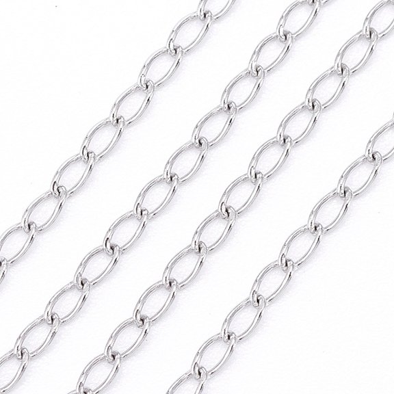 Resistant 304 Stainless Steel Curb Chains/Twisted Chains Soldered with Card Paper Stainless Steel color Links: 3x1.2x0.3mm 32.8 Feet(10m)/card