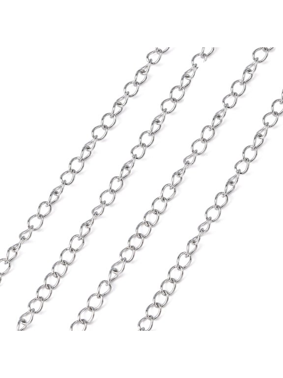 Resistant 304 Stainless Steel Curb Chains Twisted Chains with Spool Soldered Stainless Steel Color 4x3x0.6mm 82.02 Feet(25m)/roll