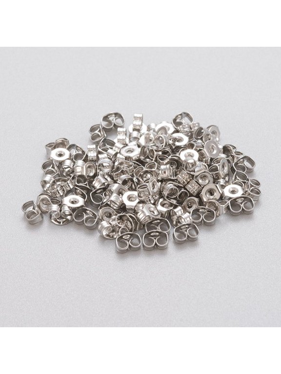 Resistant 304 Stainless Steel Ear Nuts Butterfly Earring Backs for Post Earrings Stainless Steel Color 4x3x2mm Hole: 0.8mm