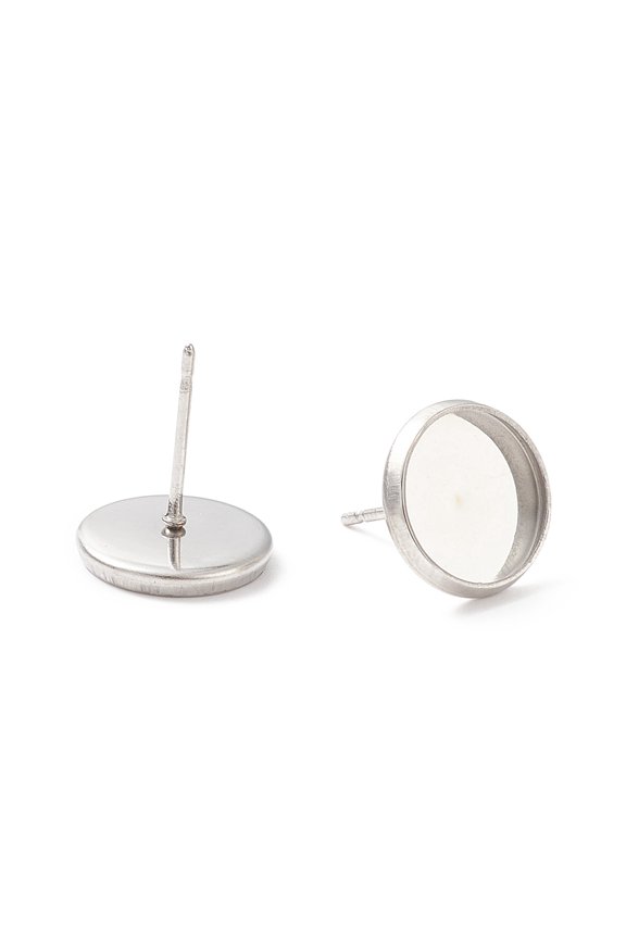 Resistant 304 Stainless Steel Flat Round Stud Earring Settings Earring Posts Stainless Steel Color Tray: 10mm 12mm Pin: 1mm