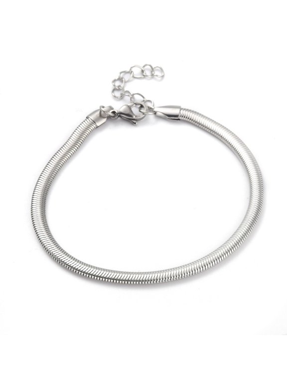 Resistant 304 Stainless Steel Flat Snake Chain Bracelets with Lobster Claw Clasps Stainless Steel Color 8 inch(20.3cm)