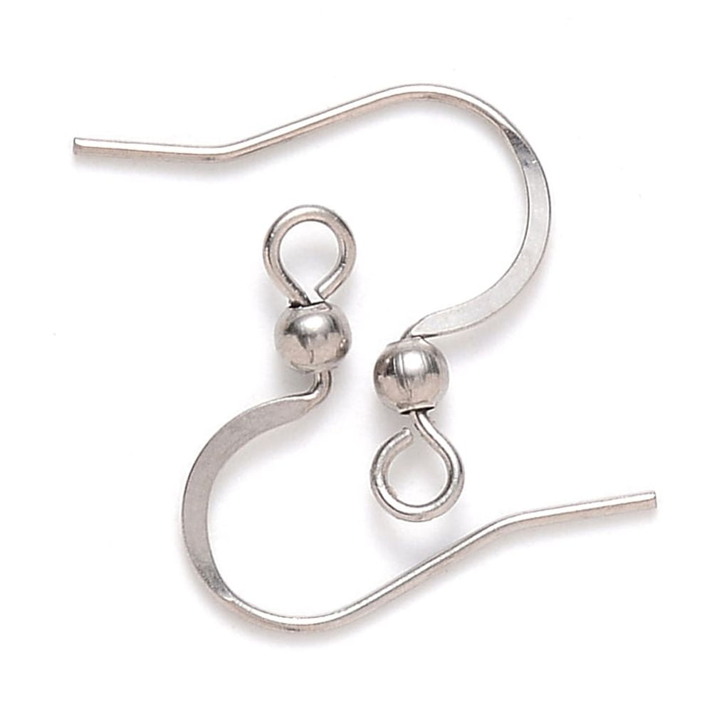 Resistant 304 Stainless Steel French Earring Hooks Flat Earring Hooks Ear Wire with Horizontal Loop Stainless Steel color 15-17x18mm Hole: 2mm