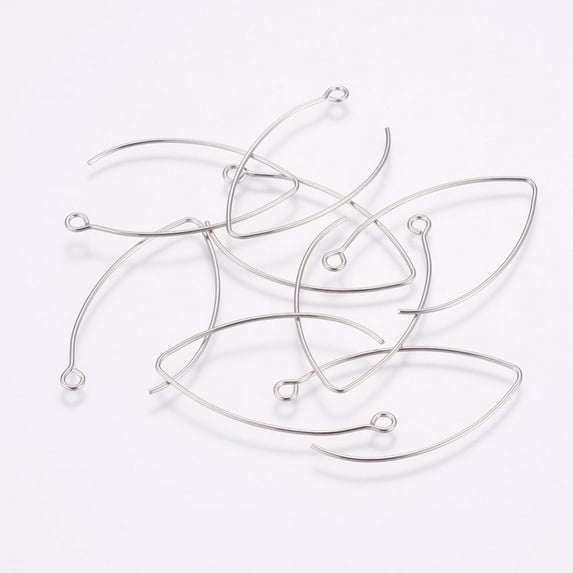 Resistant 304 Stainless Steel Hook Earrings with Horizontal Loop Stainless Steel color 41x22x0.8mm Hole: 2.3mm