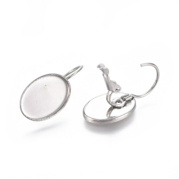 Resistant 304 Stainless Steel Leverback Earring Findings Cabochon Settings Oval Stainless Steel color Tray: 14x10mm 23mm Pin: 0.9mm