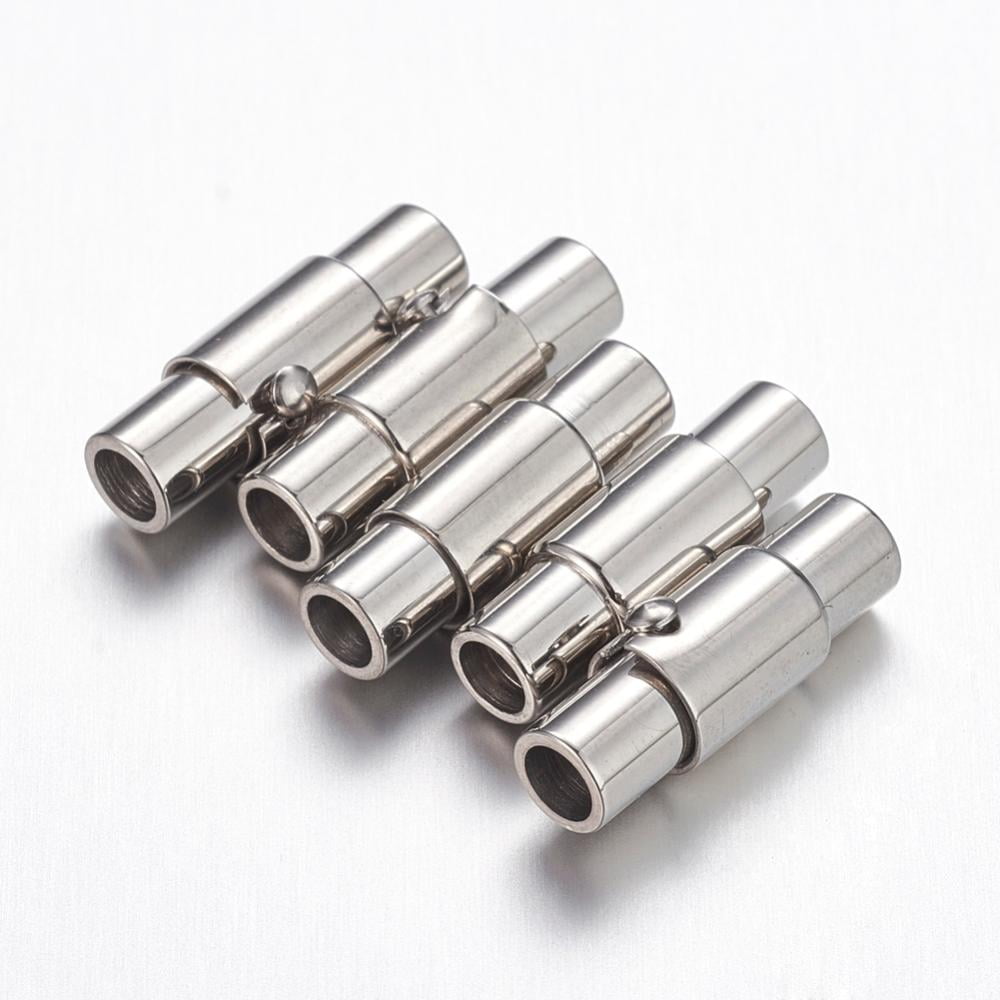 Resistant 304 Stainless Steel Locking Tube Magnetic Clasps Column Magnetic Closure Stainless Steel color 18x5mm Hole: 3mm