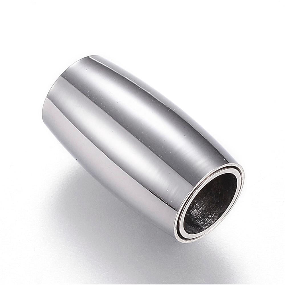 Resistant 304 Stainless Steel Magnetic Clasps with Glue-in Ends Barrel Stainless Steel Color 14x8mm Hole: 5mm