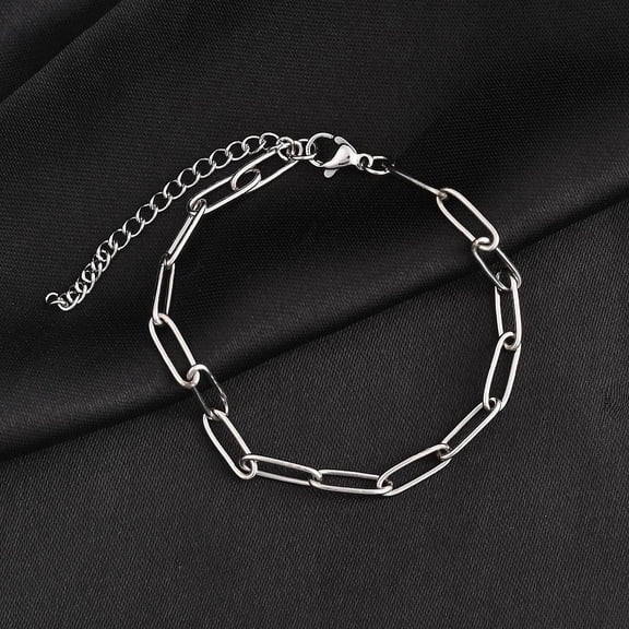 Resistant 304 Stainless Steel Paperclip Chain Bracelet for Men Women Stainless Steel color 7-1/8 inch(18cm) Link: 12x4x1mm