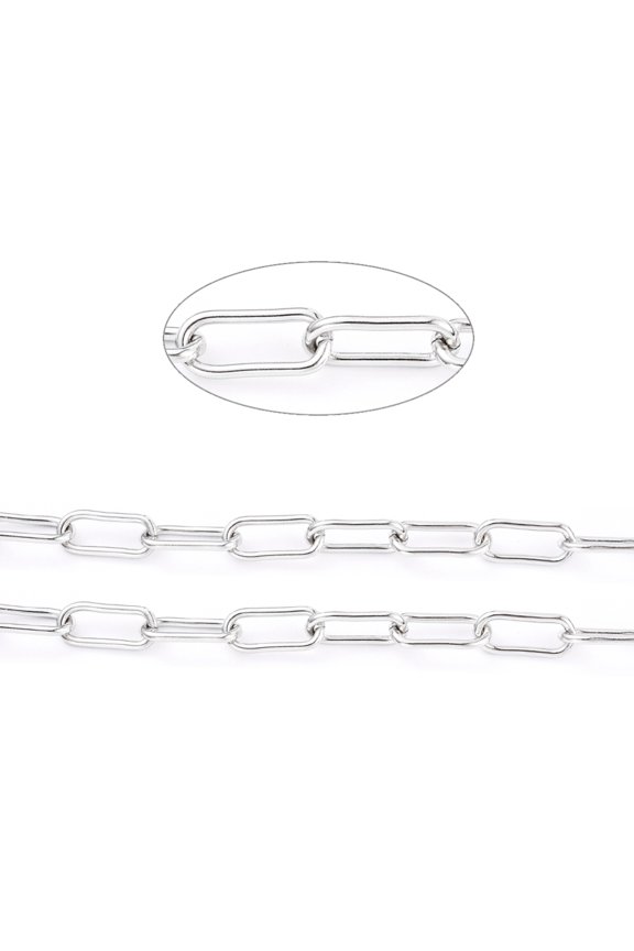 Resistant 304 Stainless Steel Paperclip Chains Drawn Elongated Cable Chain Unwelded with Spool Stainless Steel Color 16.8x7.2x1.5mm 32.8 Feet/roll