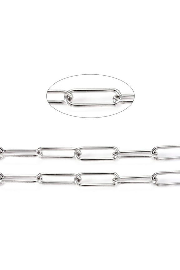 Resistant 304 Stainless Steel Paperclip Chains Drawn Elongated Cable Chains Soldered with Spool Stainless Steel color Links: 10x3x1mm 32.8 Feet(10m)/roll