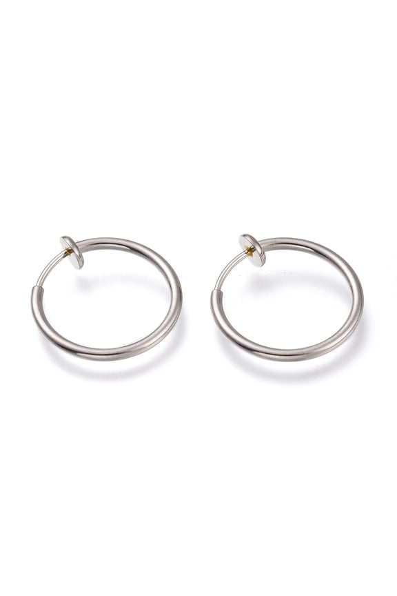 Resistant 304 Stainless Steel Retractable Clip-on Hoop Earrings For Ears with Spring Findings Stainless Steel Color 18x0.8~1.5mm for DIY