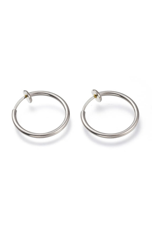 Resistant 304 Stainless Steel Retractable Clip-on Hoop Earrings For Ears with Spring Findings Stainless Steel color 18x0.8~1.5mm